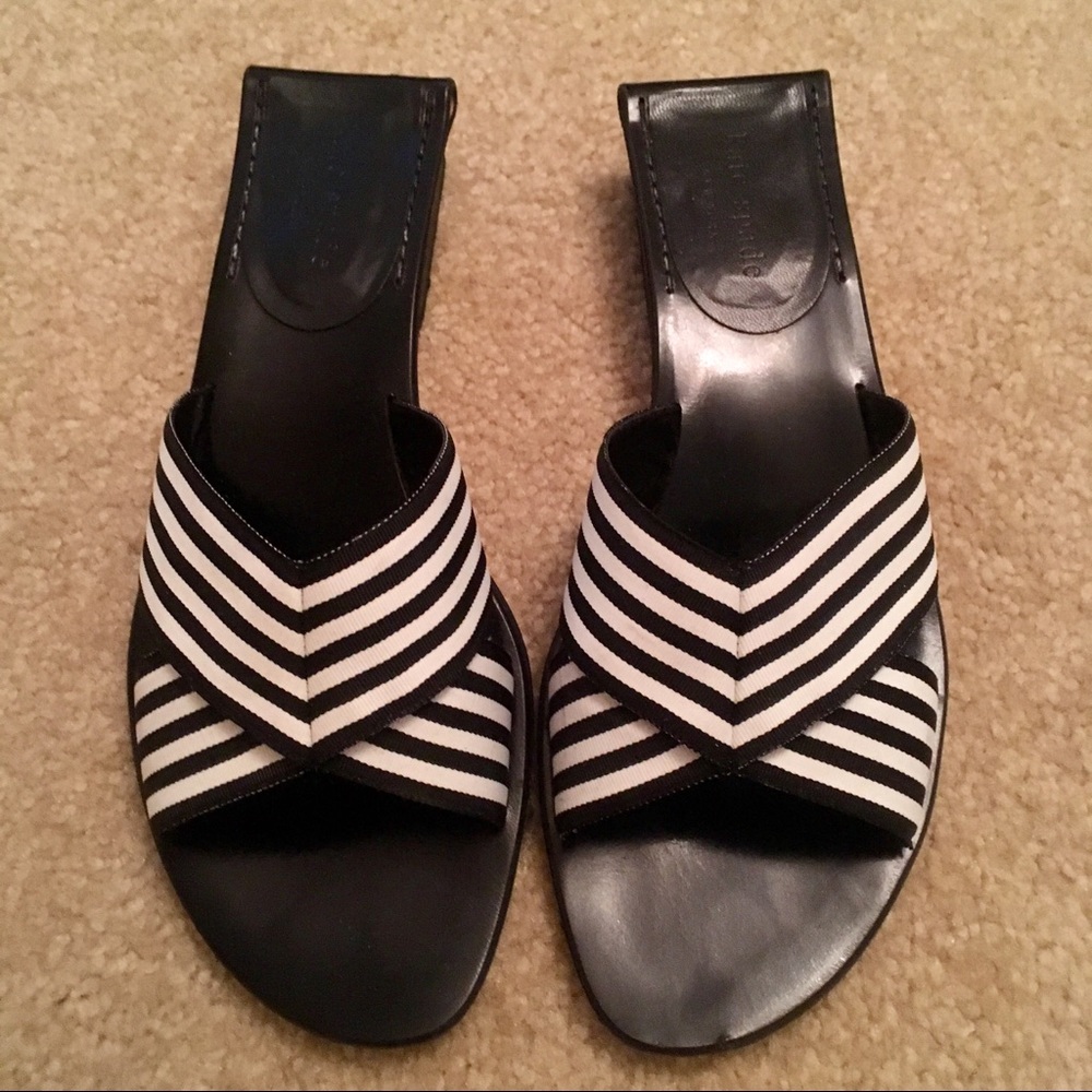 Kate Spade Grossgrain Black & White Bow Slides